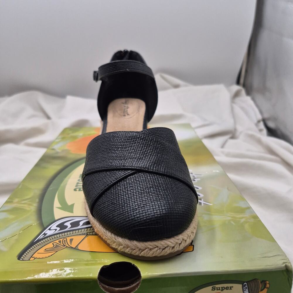 NEW Easy Street Coast Black Linen Zipper Ankle Strap Espadrille Wedge Sandal 7.5 - Picture 3 of 7